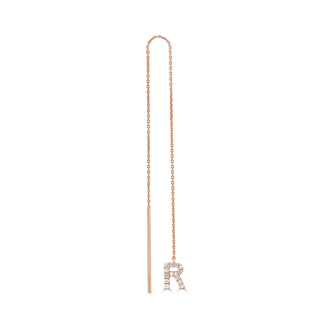 Initial 'R' Chain Single Earring with Round Cut Diamonds