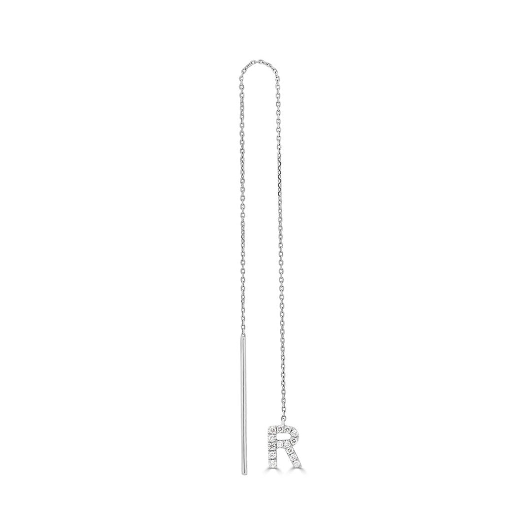 Initial 'R' Chain Single Earring with Round Cut Diamonds