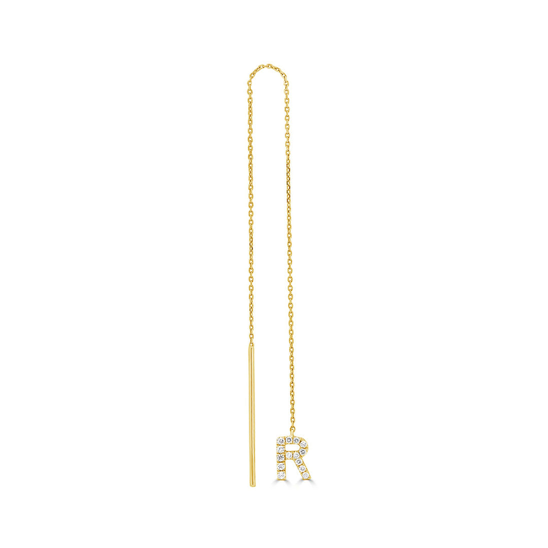 Initial 'R' Chain Single Earring with Round Cut Diamonds