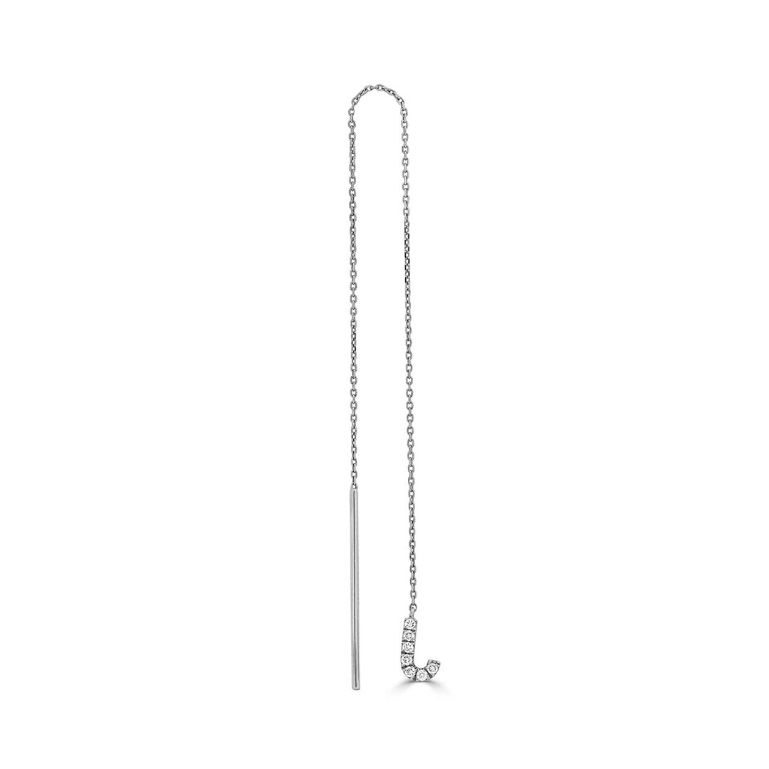 Initial 'J' Chain Single Earring with Round Cut Diamonds