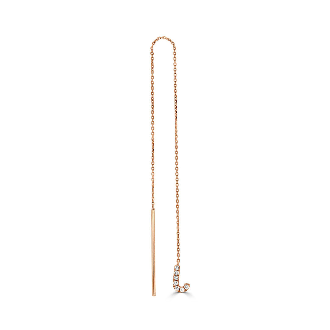 Initial 'J' Chain Single Earring with Round Cut Diamonds