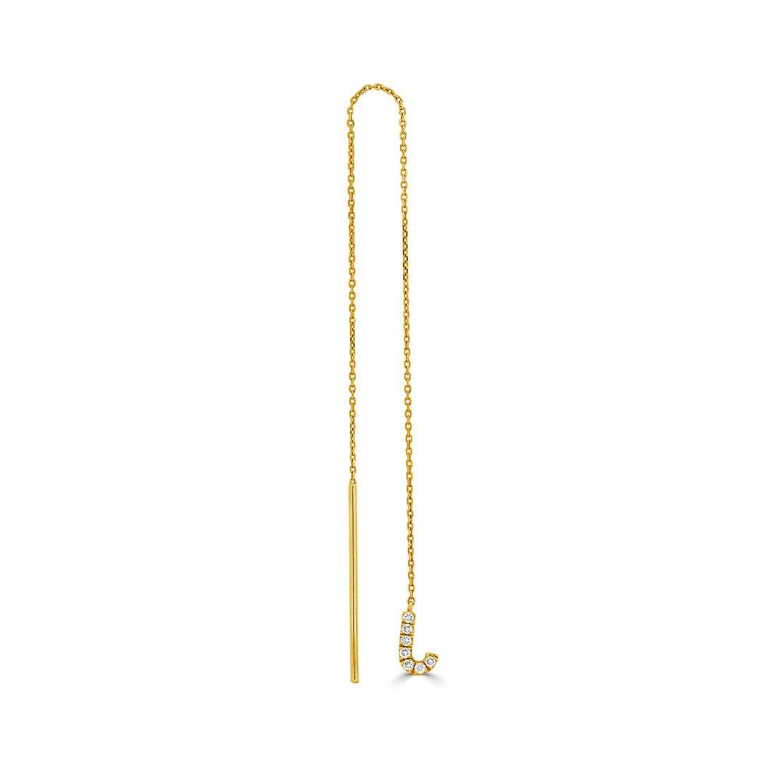 Initial 'J' Chain Single Earring with Round Cut Diamonds