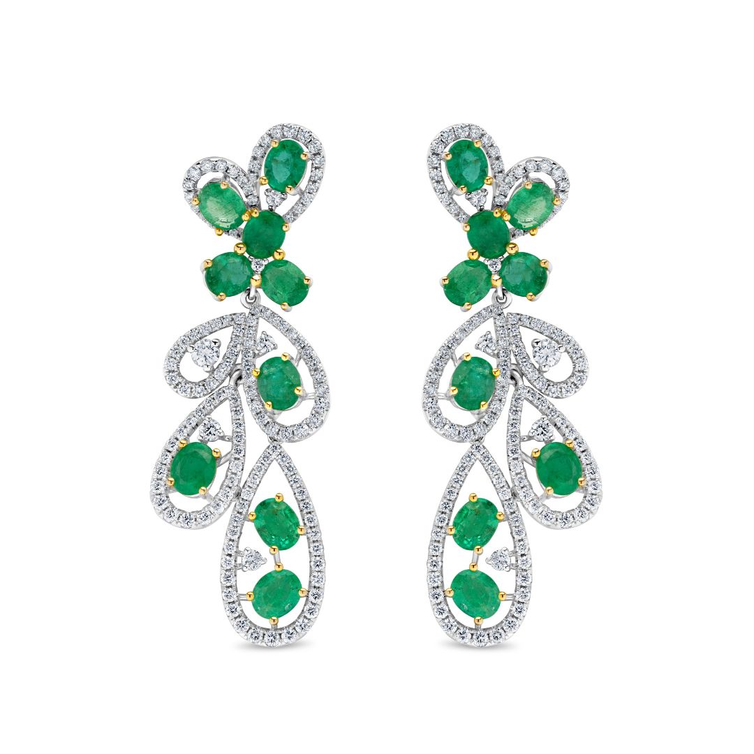 Emerald and Diamond Teardrop Statement Earrings