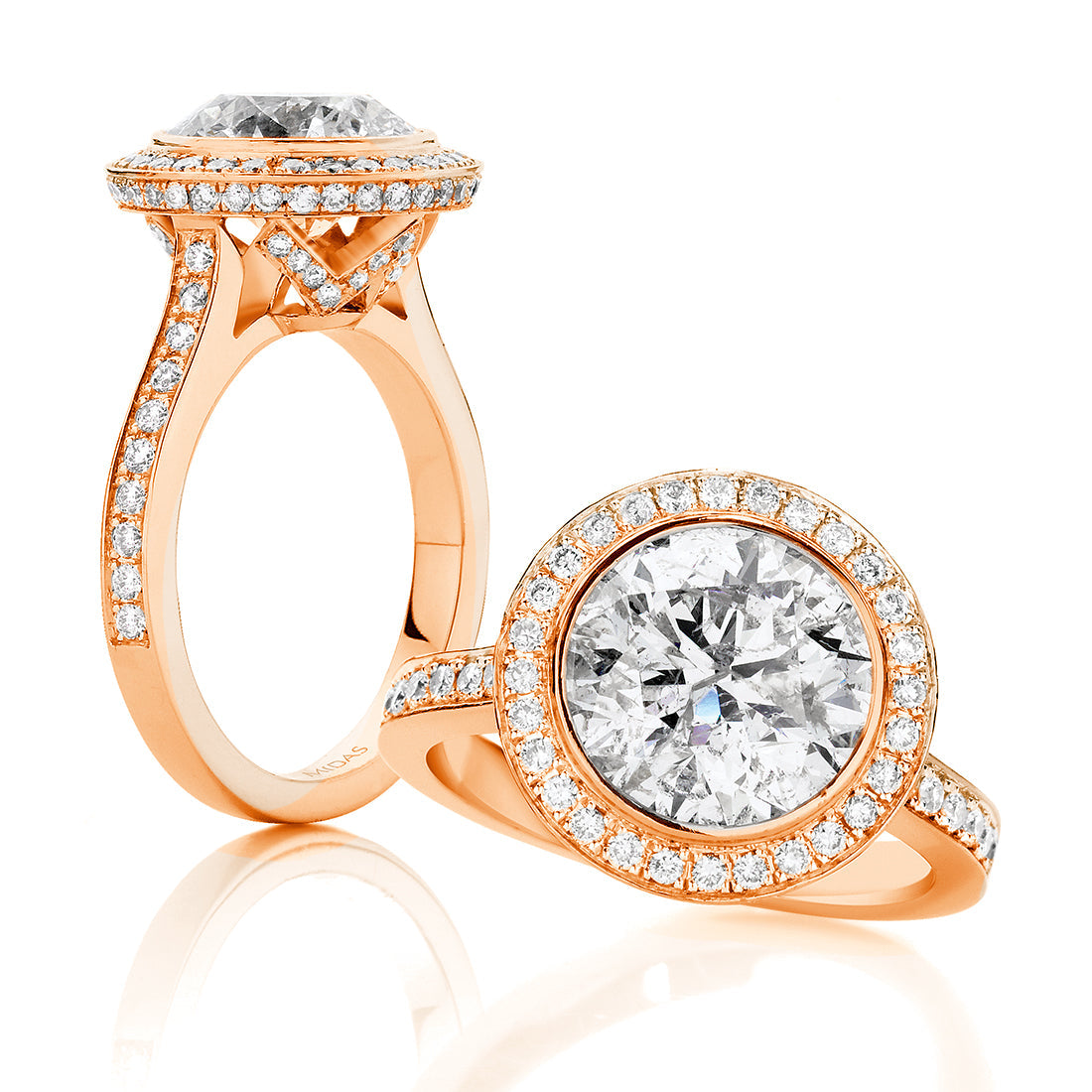 Round Brilliant Cut with Seamless Halo and Pavé Gallery Engagement Ring