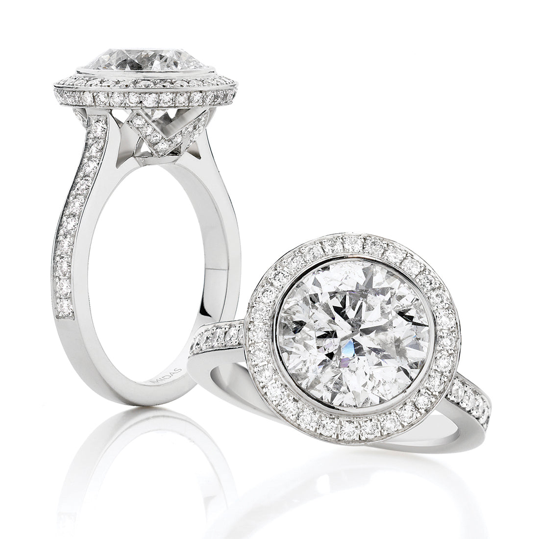 Round Brilliant Cut with Seamless Halo and Pavé Gallery Engagement Ring