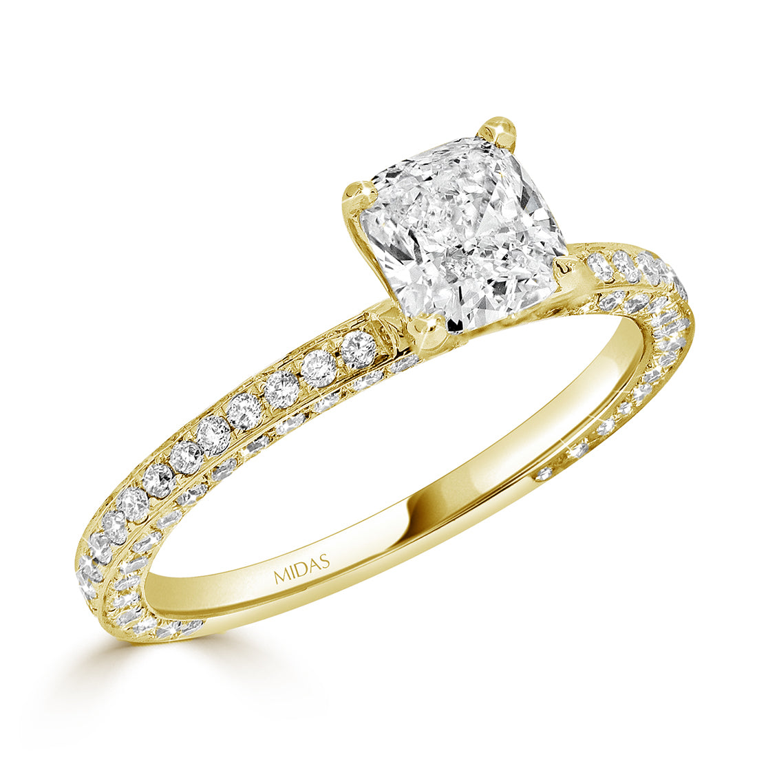 LG Cushion Cut Three Sided Pavé Diamond Engagement Ring