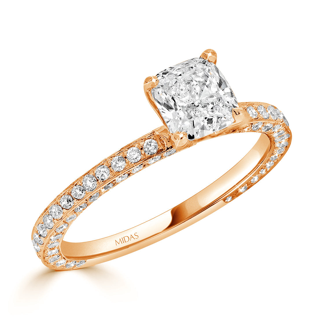LG Cushion Cut Three Sided Pavé Diamond Engagement Ring