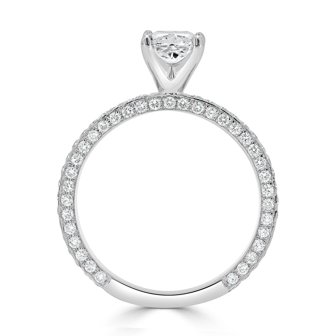 LG Cushion Cut Three Sided Pavé Diamond Engagement Ring
