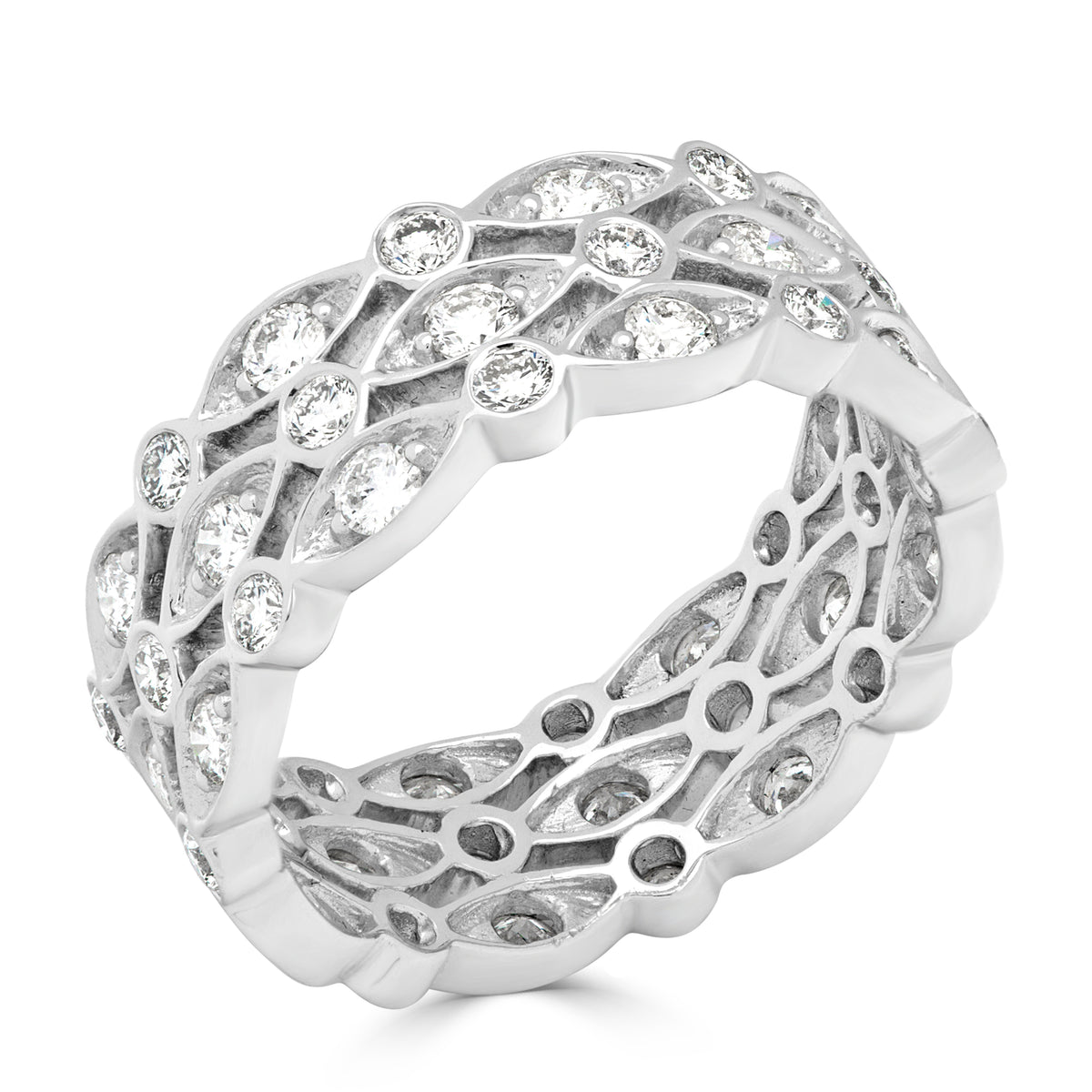 Three Row Marquise and Round Design Diamond Ring