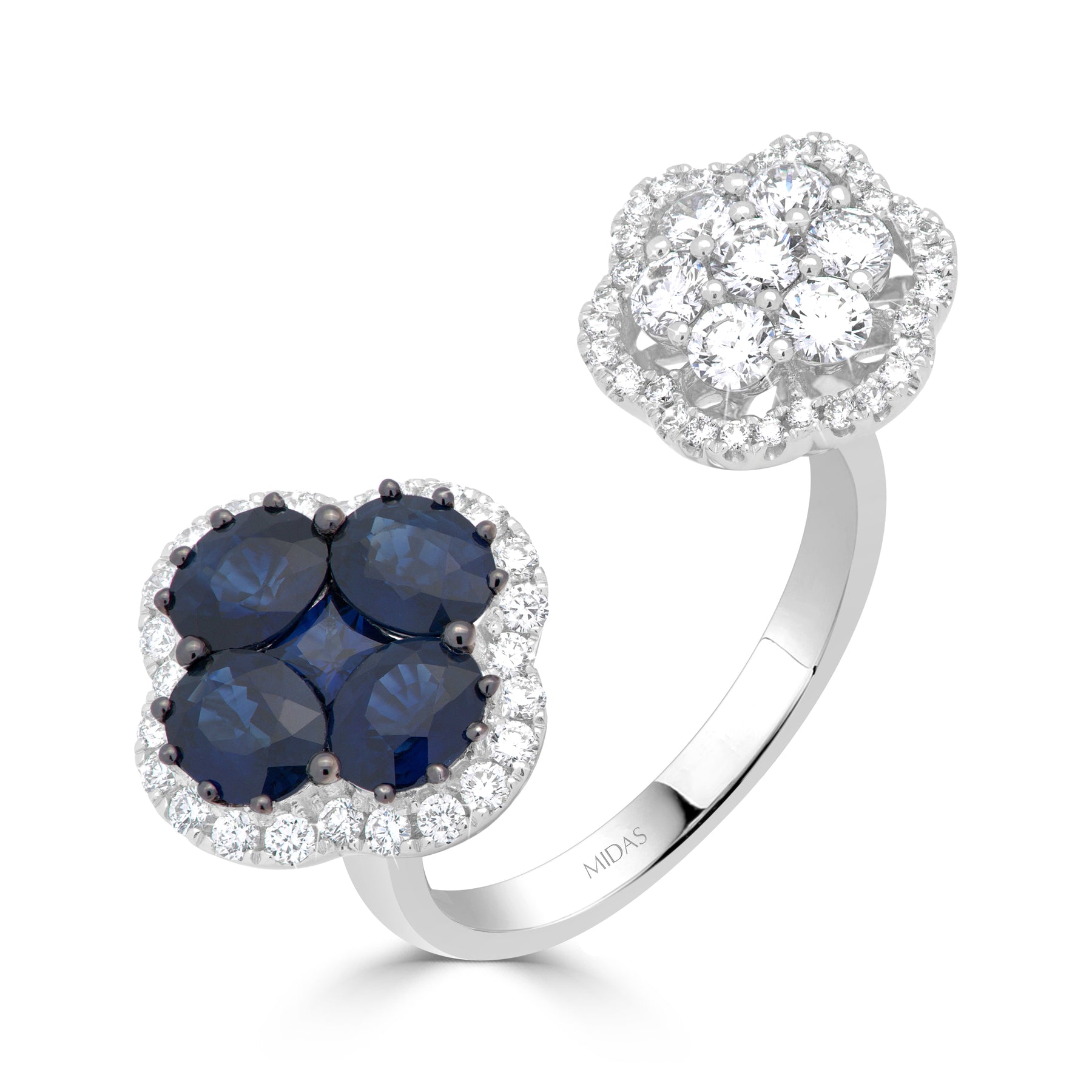 Dual Floral Design Sapphire and Diamond Dress Ring