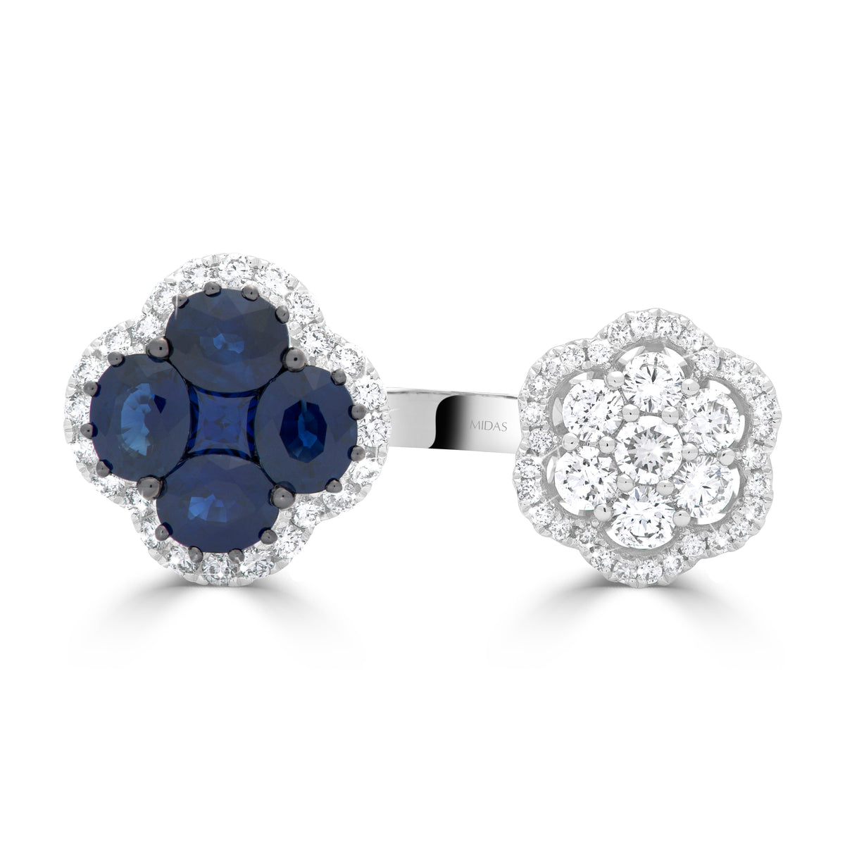 Oval Cut Sapphire and Round Brilliant Diamond Double Flower Dress Ring