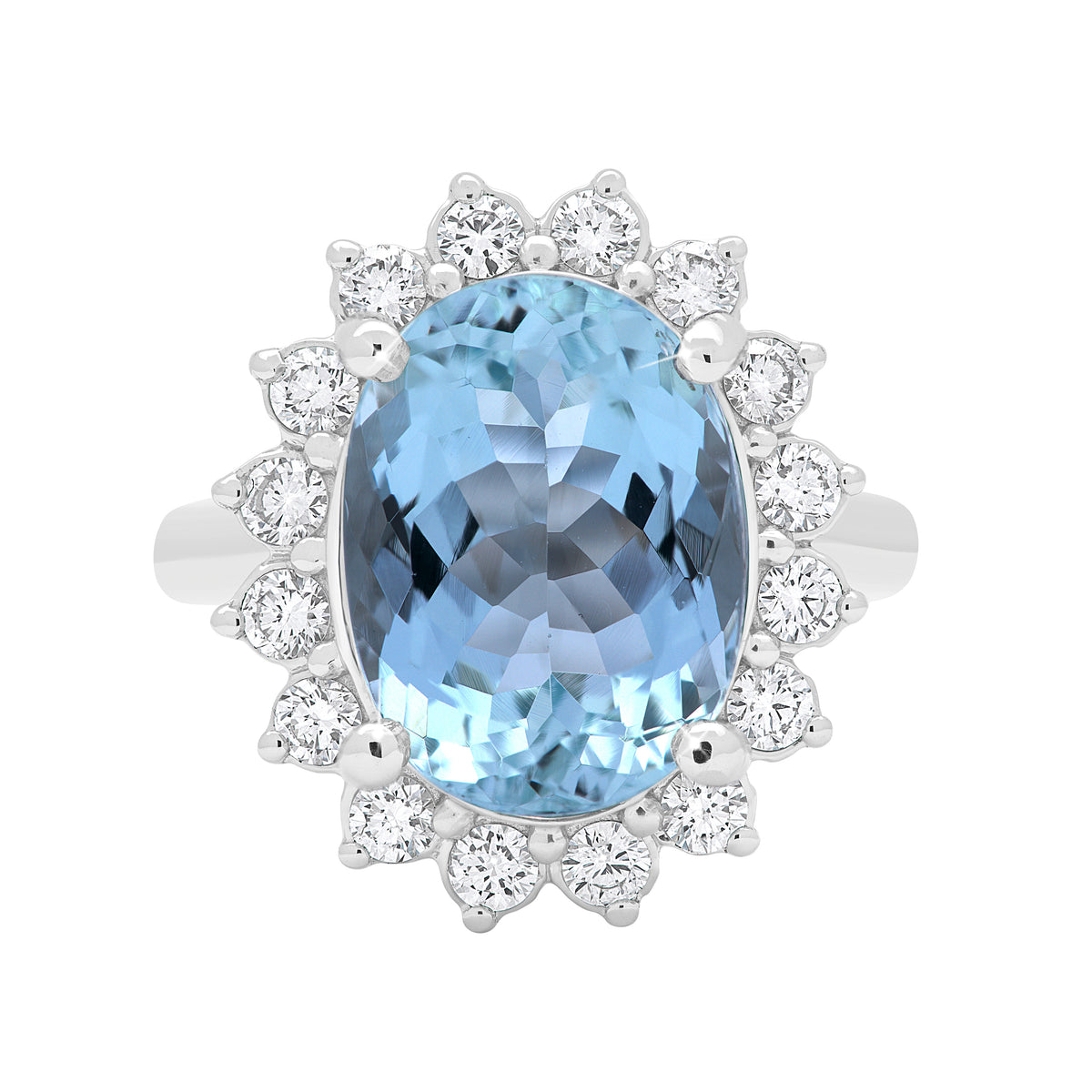 Oval Aquamarine Diamond Floral Halo Ring