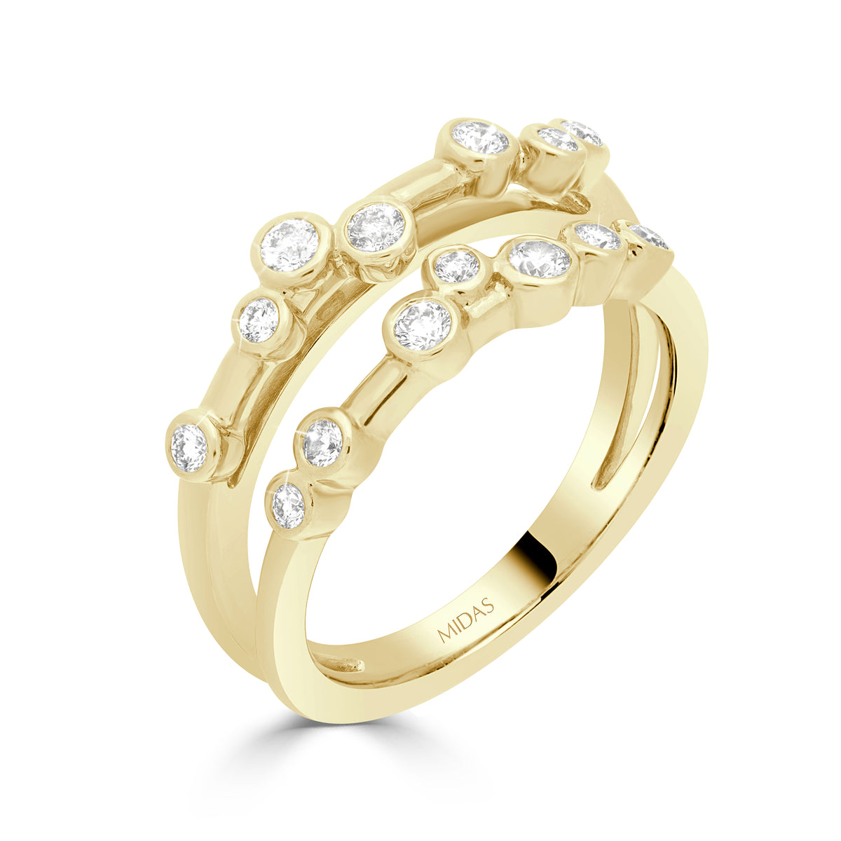 Round Brilliant Cut Double Row Bezel Set Diamond Dress Ring