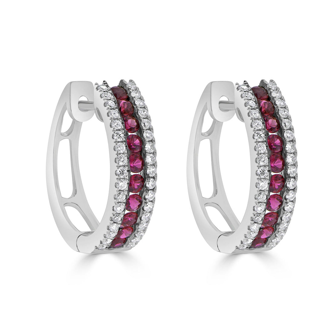 Timeless Huggie Earrings with Rubies and Round Diamonds