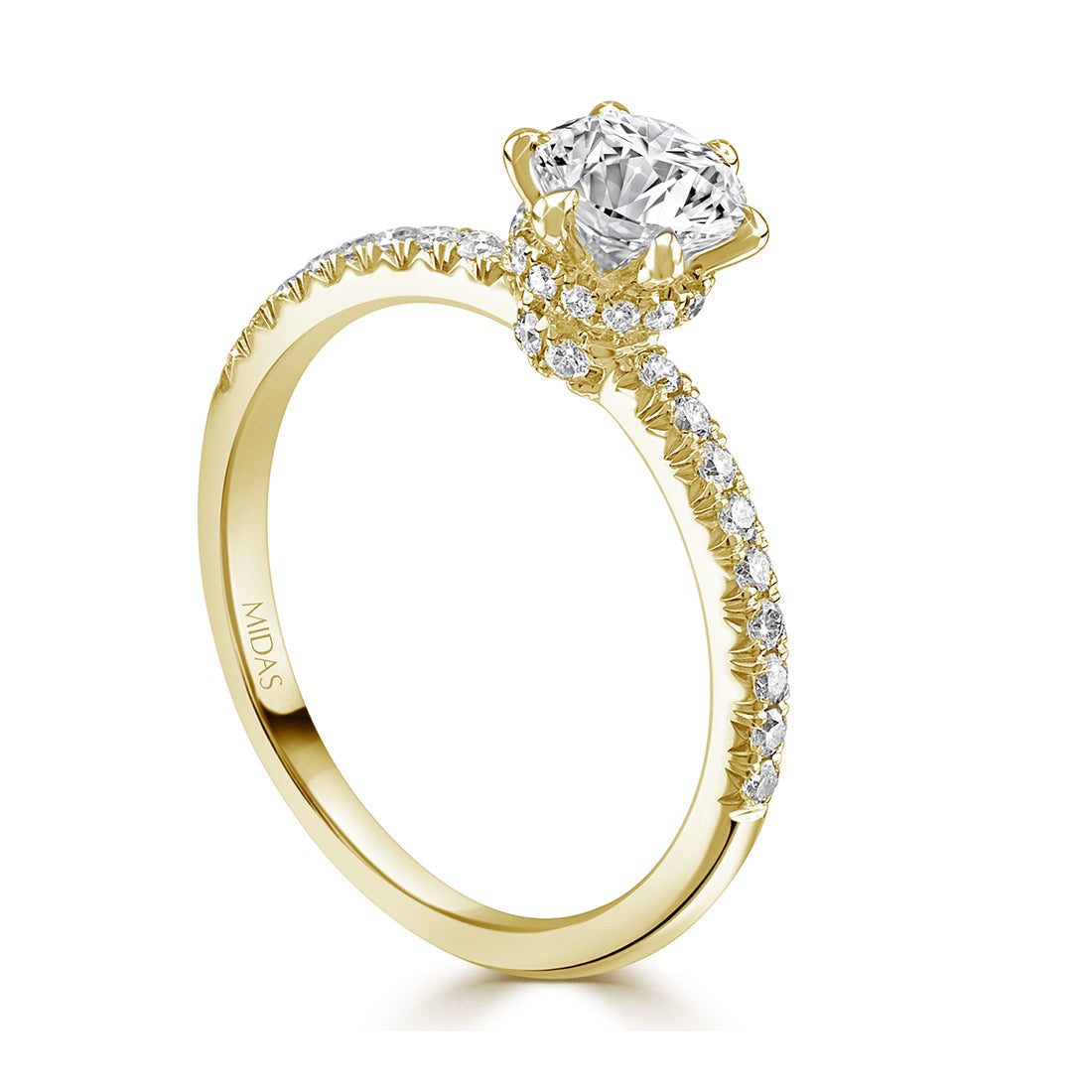 LG Round Brilliant Cut Pavé Solitaire with Shank and Shoulders Engagement Ring