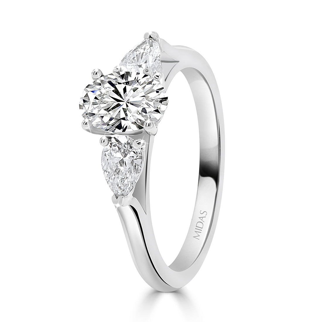 LG Oval and Pear Cut Trilogy Diamond Engagement Ring