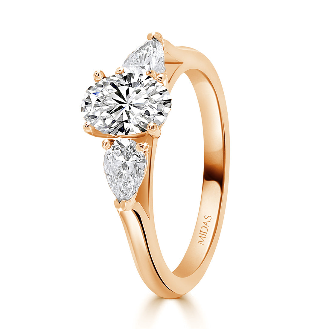 LG Oval and Pear Cut Trilogy Diamond Engagement Ring