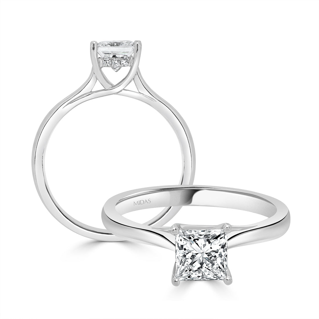 LG Princess Cut Solitaire Diamond with Hidden Halo Detail Engagement Ring