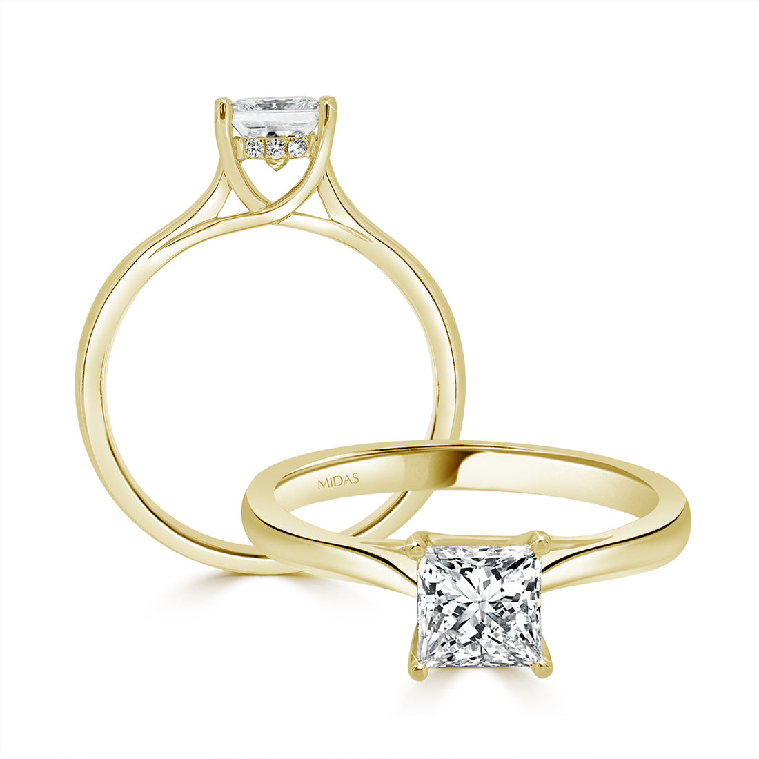 LG Princess Cut Solitaire Diamond with Hidden Halo Detail Engagement Ring