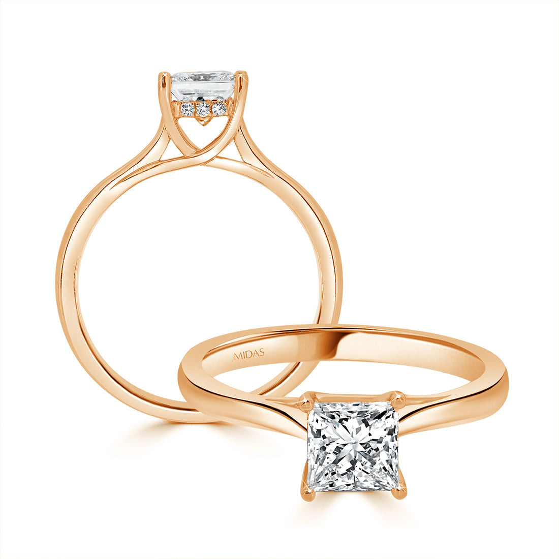 LG Princess Cut Solitaire Diamond with Hidden Halo Detail Engagement Ring