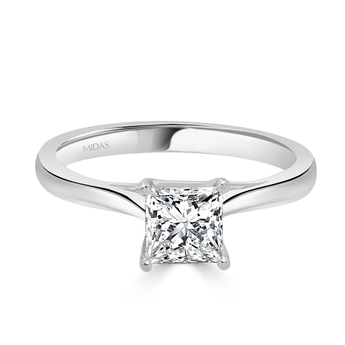 LG Princess Cut Solitaire Diamond with Hidden Halo Detail Engagement Ring