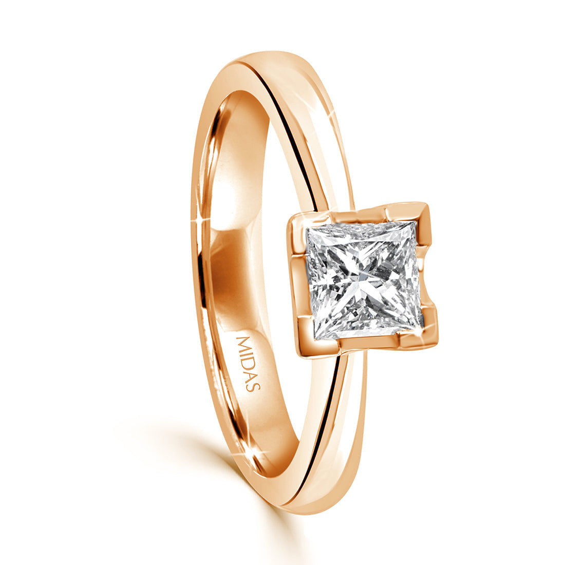 LG Princess Cut Bezel Solitaire Diamond Engagement Ring