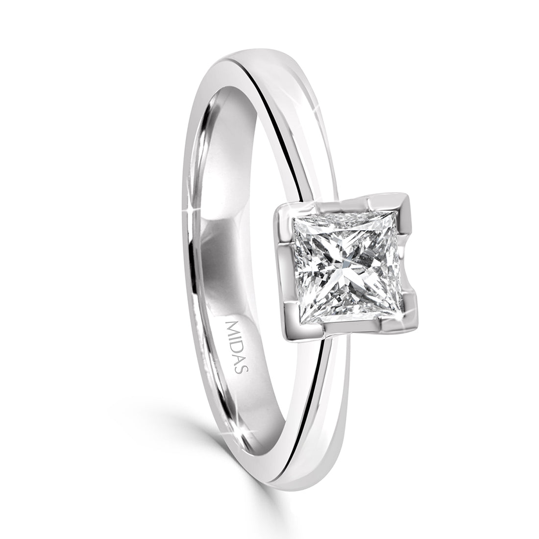 LG Princess Cut Bezel Solitaire Diamond Engagement Ring