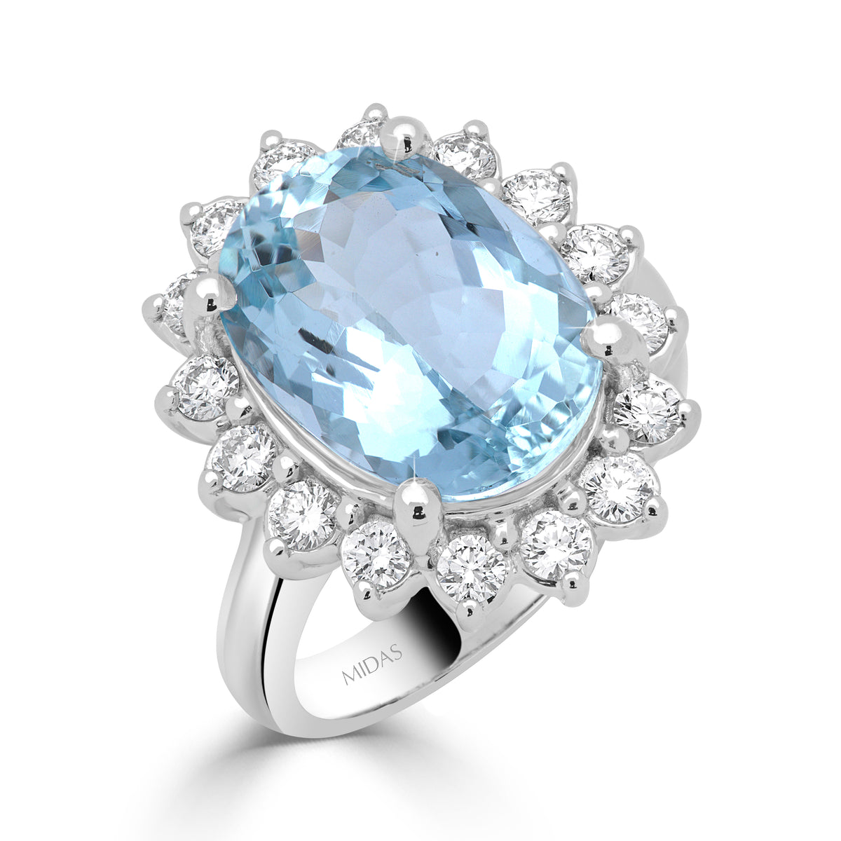 Oval Aquamarine Diamond Floral Halo Ring