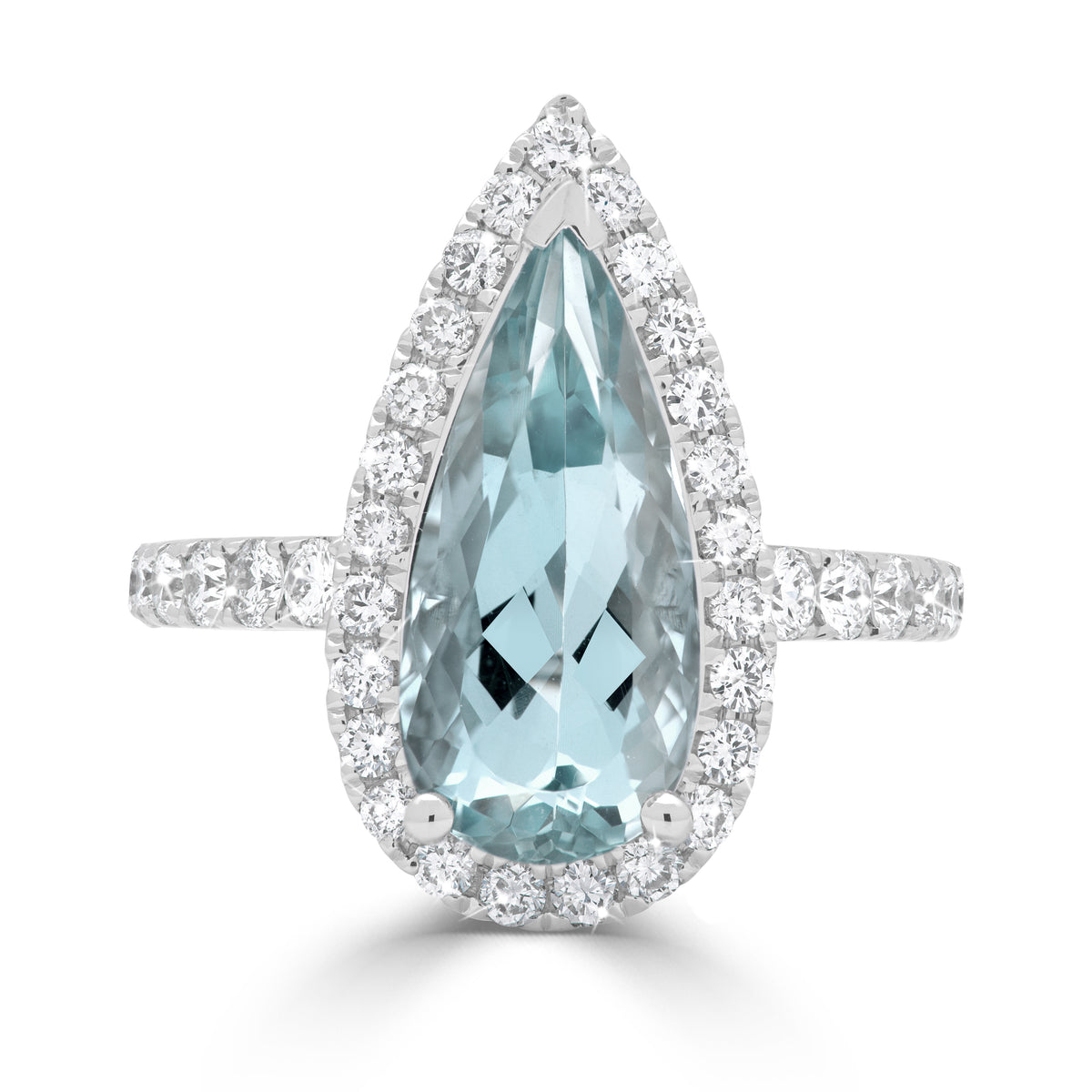 Pear Cut Aquamarine and Diamond Halo Dress Ring