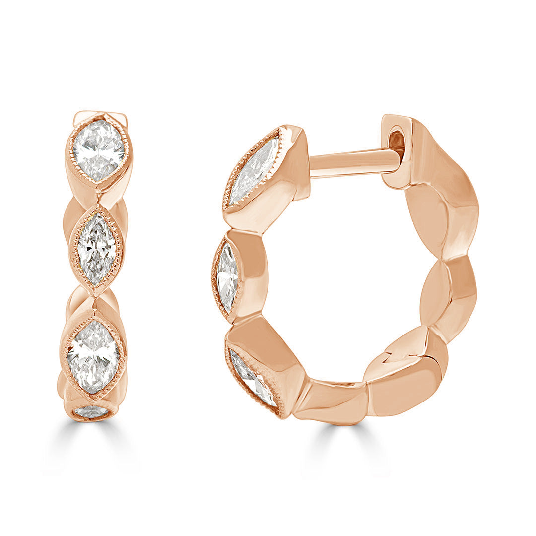 Marquise Cut Bezel Huggie Earrings