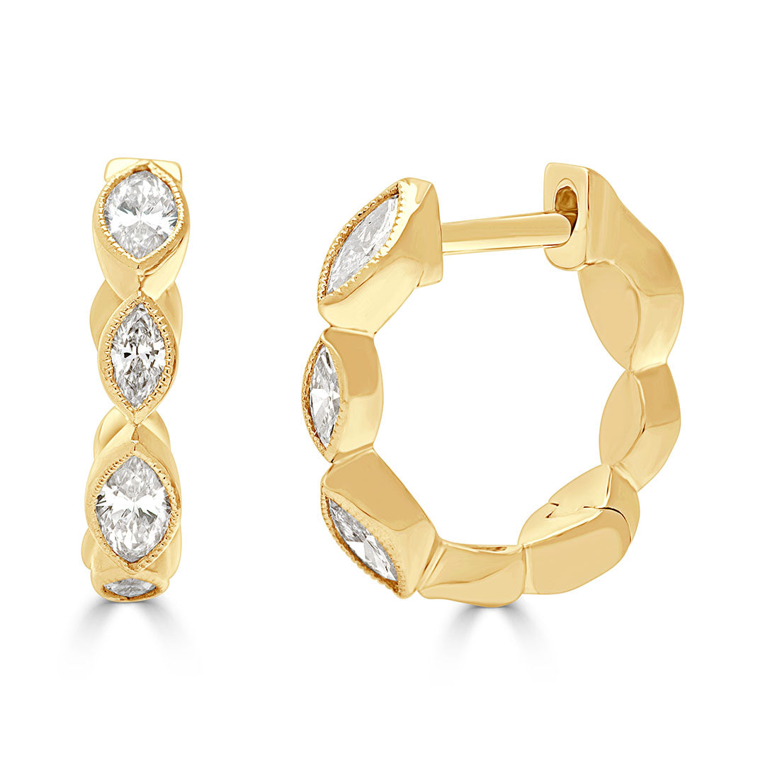 Marquise Cut Bezel Huggie Earrings