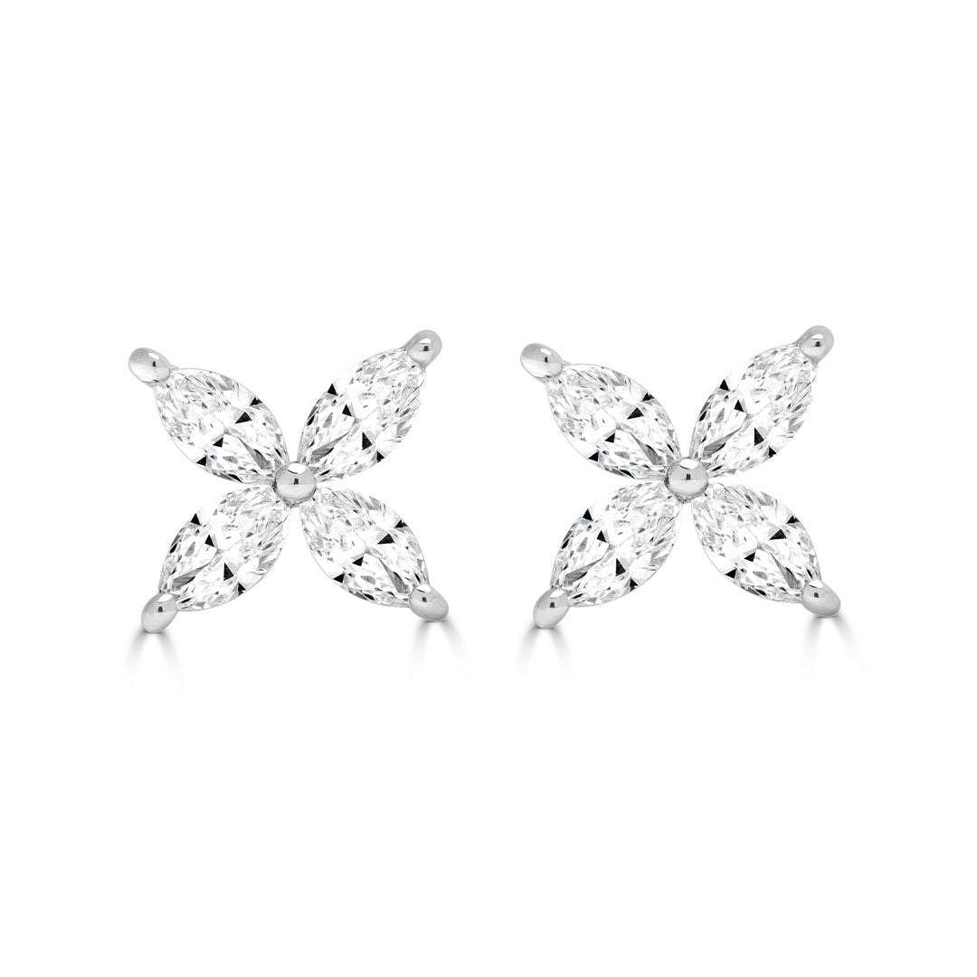 Marquise Cut Diamond Blossom Earrings