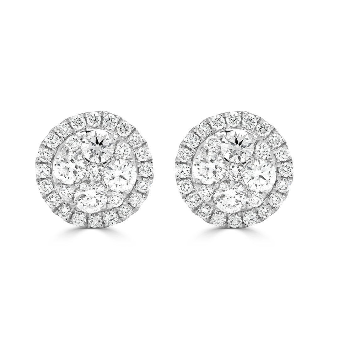 Round Brilliant Diamond Cluster Halo Stud Earrings