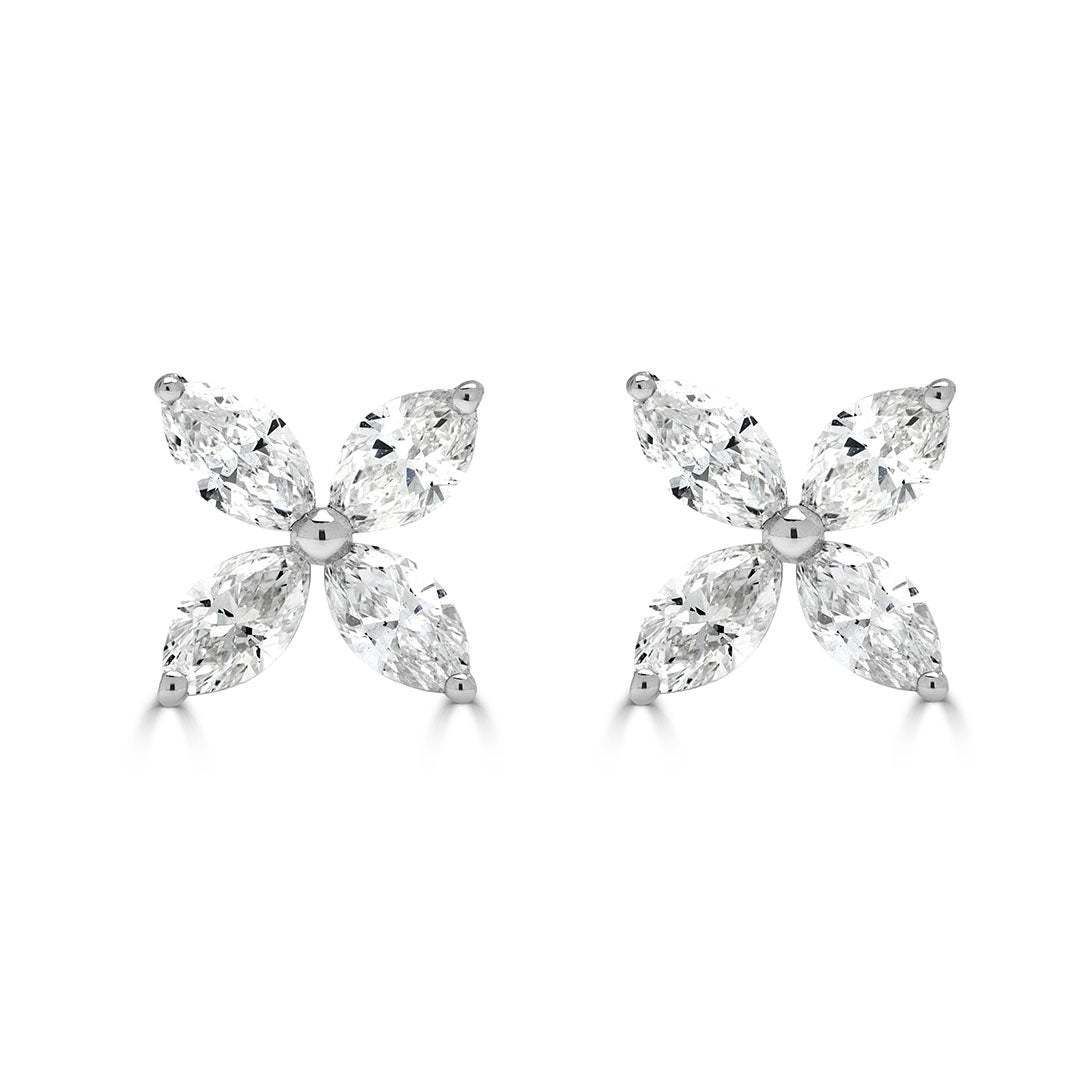 Floral Marquise Diamond Stud Earrings