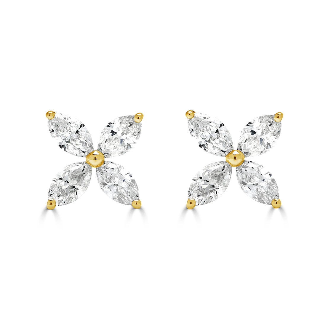 Marquise Cut Four Leaf Floral Cluster Diamond Earrings
