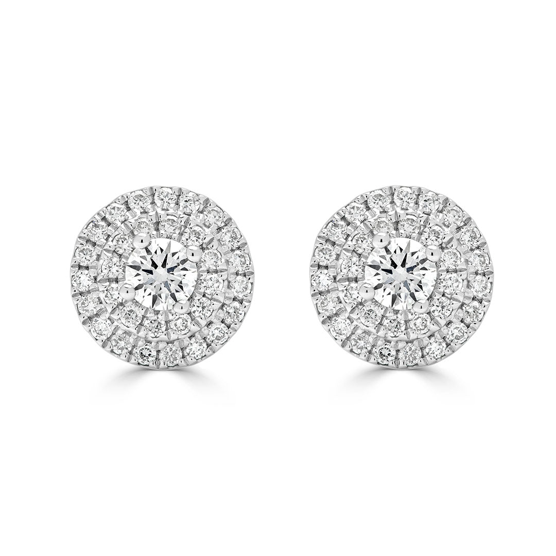 Round Brilliant Double Halo Stud Diamond Earrings