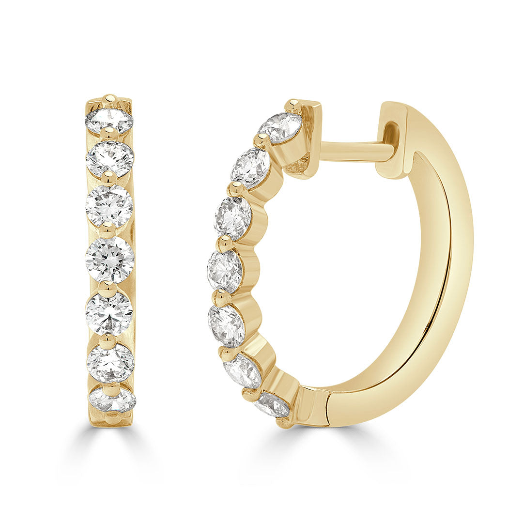 Round Brilliant Shared Claw Diamond Half Hoop Earrings