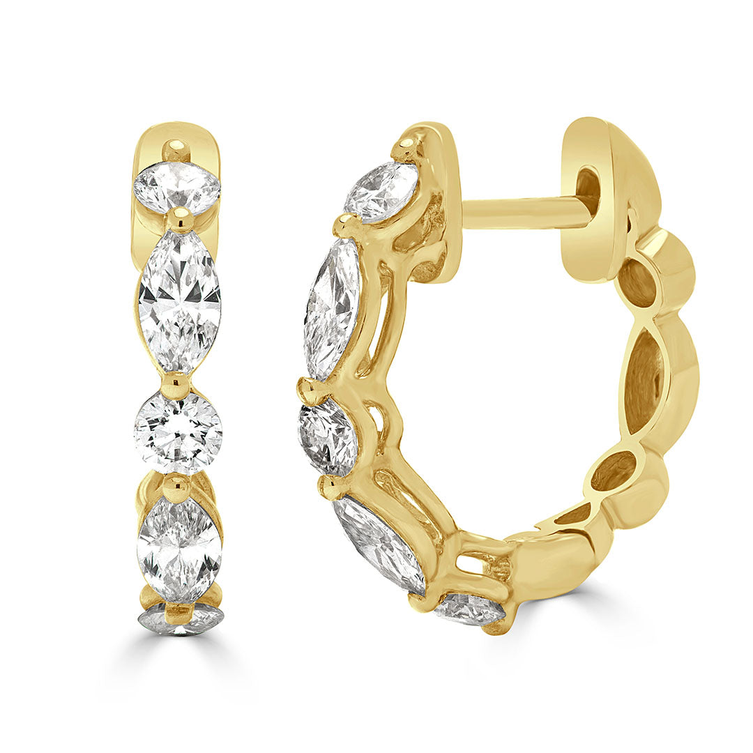 Marquise and Round Brilliant Diamond Huggie Earrings