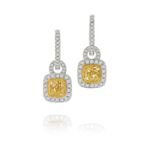 Cushion Cut Yellow Diamond PavΓ© Halo Drop Earrings
