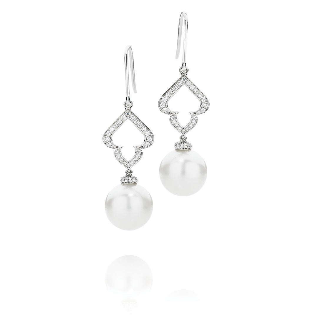 Filigree Diamond and Australian South Sea Pearl Drop Earrings