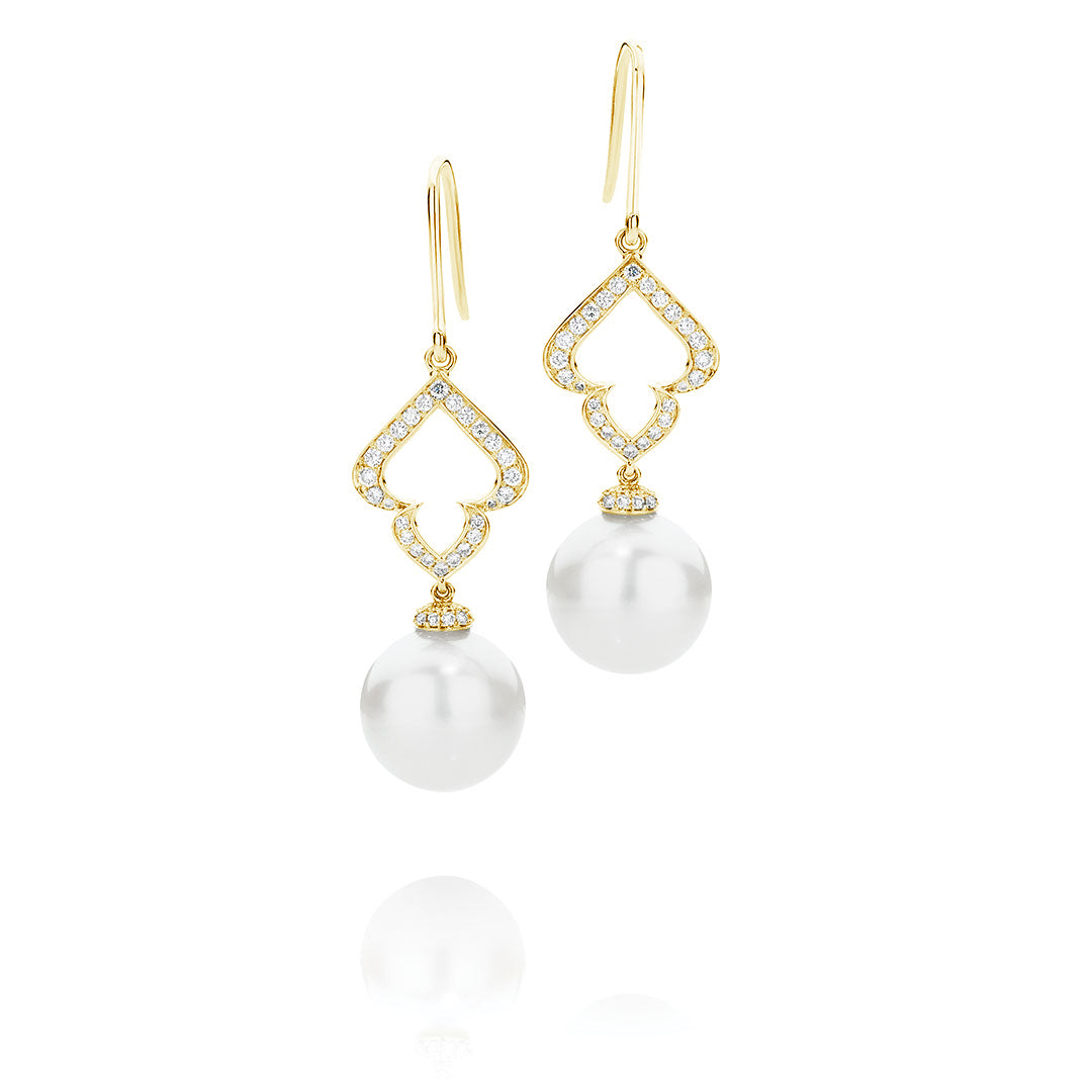 Filigree Diamond and Australian South Sea Pearl Drop Earrings