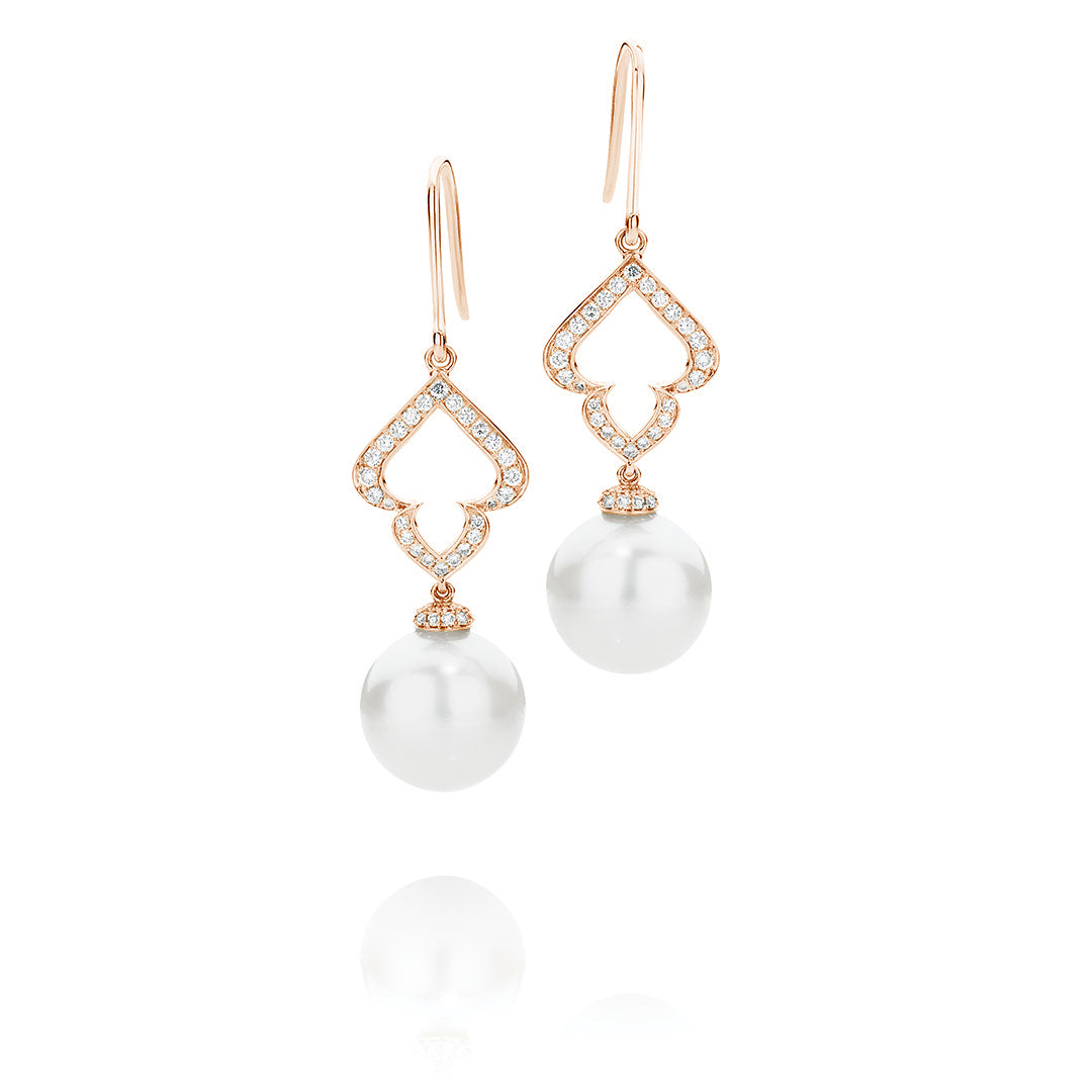 Filigree Diamond and Australian South Sea Pearl Drop Earrings