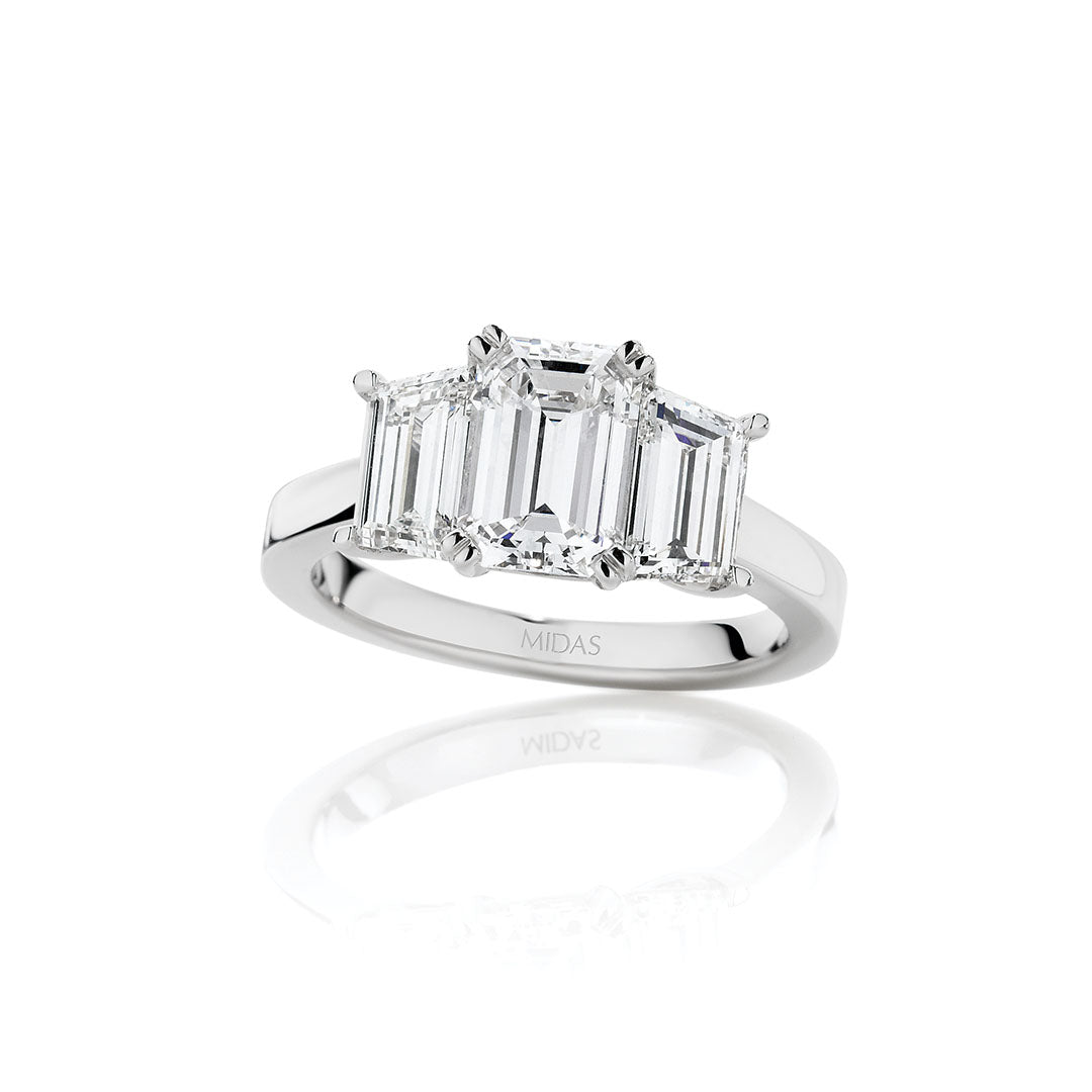 Emerald Cut Diamond Trilogy Engagement Ring