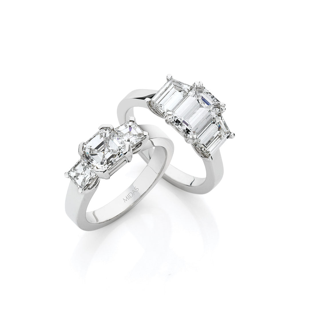 Emerald Cut Diamond Trilogy Engagement Ring