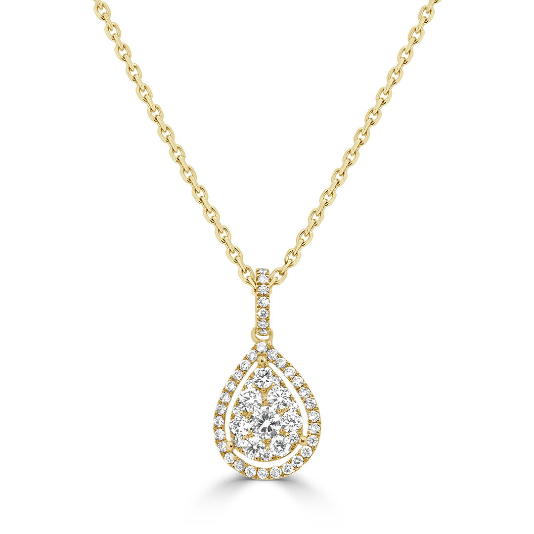 Round Brilliant Cut in Pear Shaped Halo Diamond Necklace