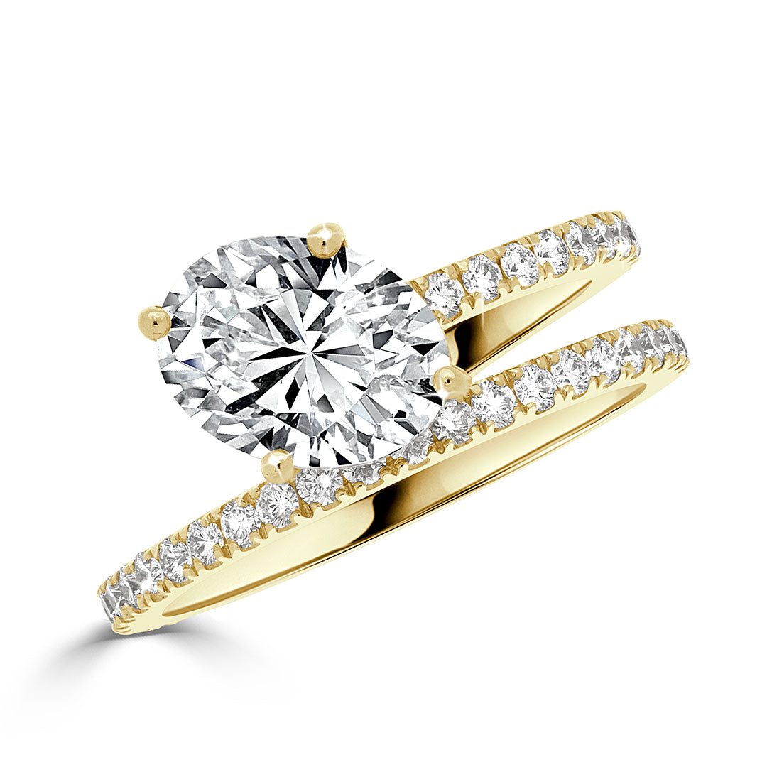 Oval Cut Diamond Split Band Pavé Dress Ring