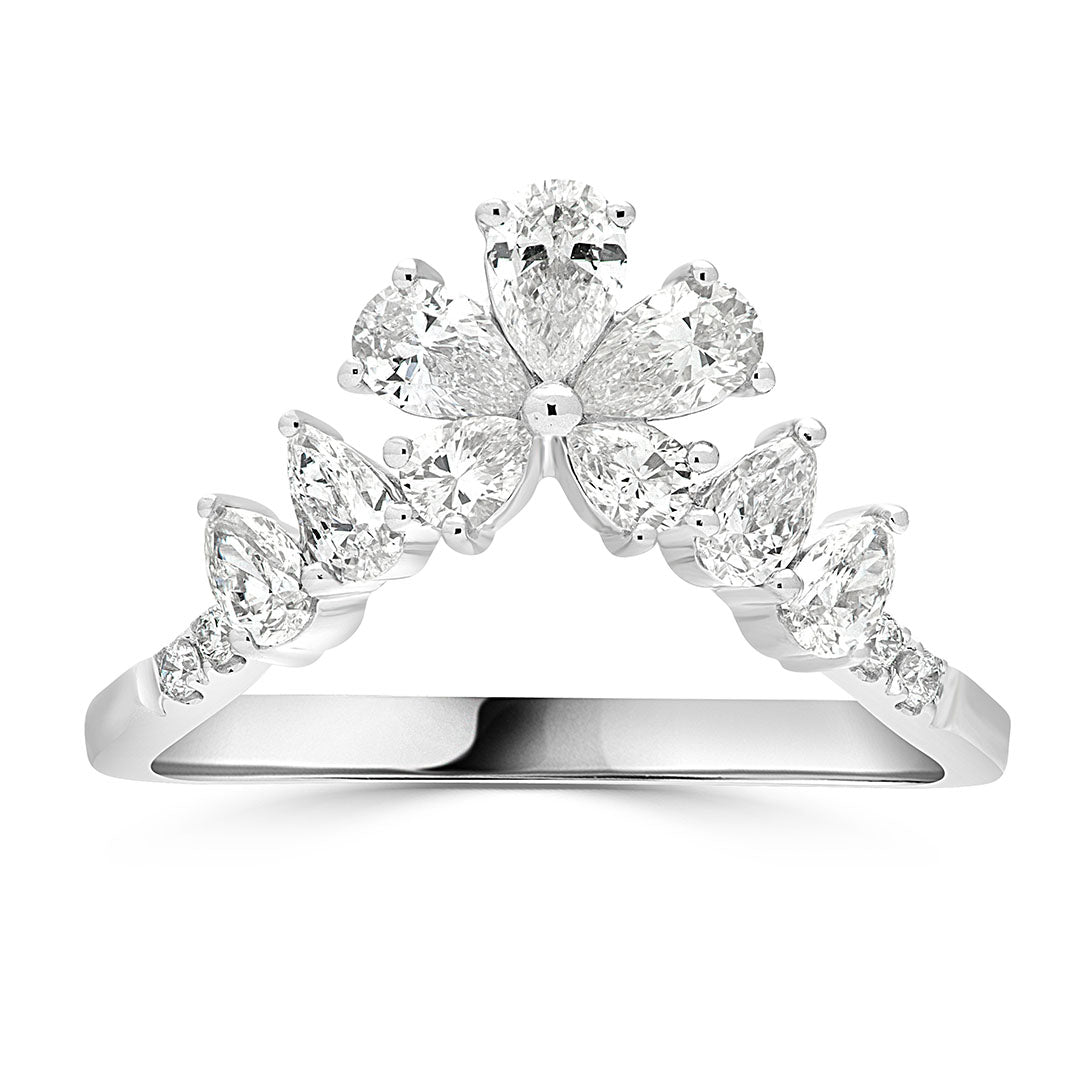 Pear and Round Brilliant Diamond Floral Dress Ring