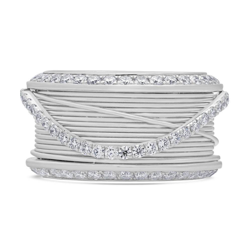 Round Brilliant Diamond Textured Wide Band Dress Ring