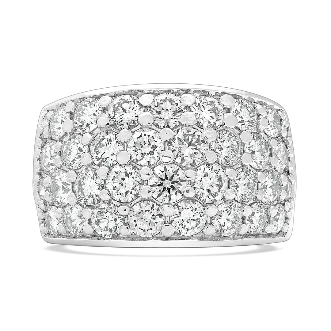 Round Brilliant Diamond Four Row Pavé Dress Ring