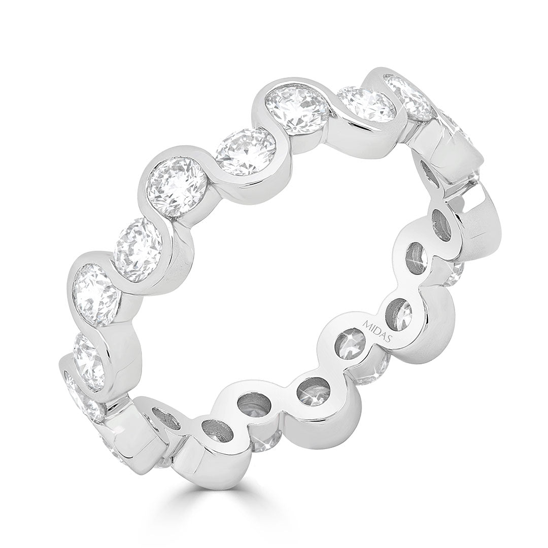 Round Brilliant Diamond Partial Bezel Wave Pattern Dress Ring